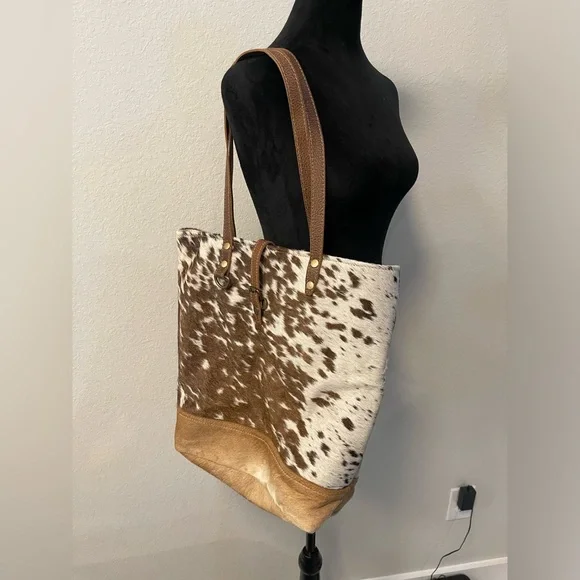 MYRA BAG / WALLET Tan hair on tote Calf Hair Leather Bag with wallet CHK PIC - Picture 9 of 14